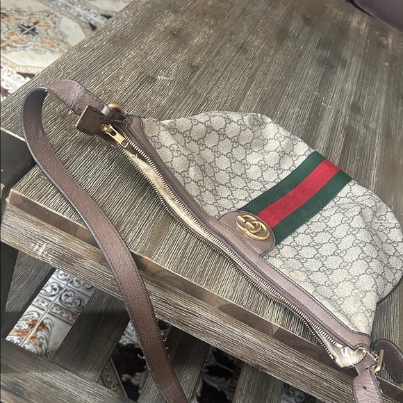 Authentic Gucci Beige and Brown Shoulder Bag with Red and Green Stripe - Picture 3 of 8